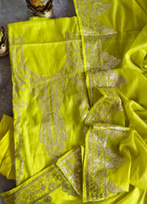 Elegant Mul Chanderi Un-Stitched Suit with Pita & Thread Embroidery Detailing